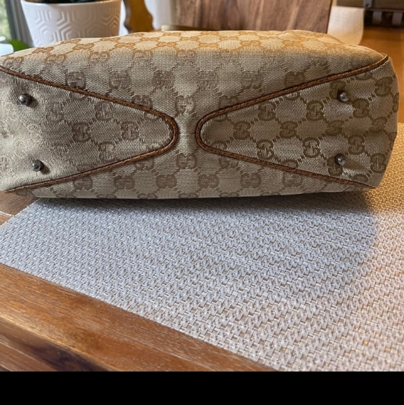 EUC Authentic Gucci Medium Monogram Tote Canvas Leather Tan Brown - Picture 2 of 13